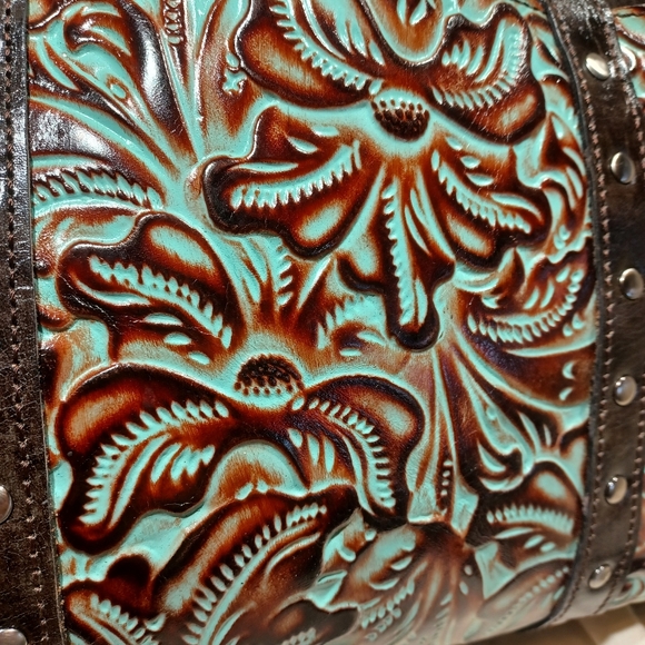 Brown and Green Embossed All Leather Patricia Nash Tote - Picture 8 of 16